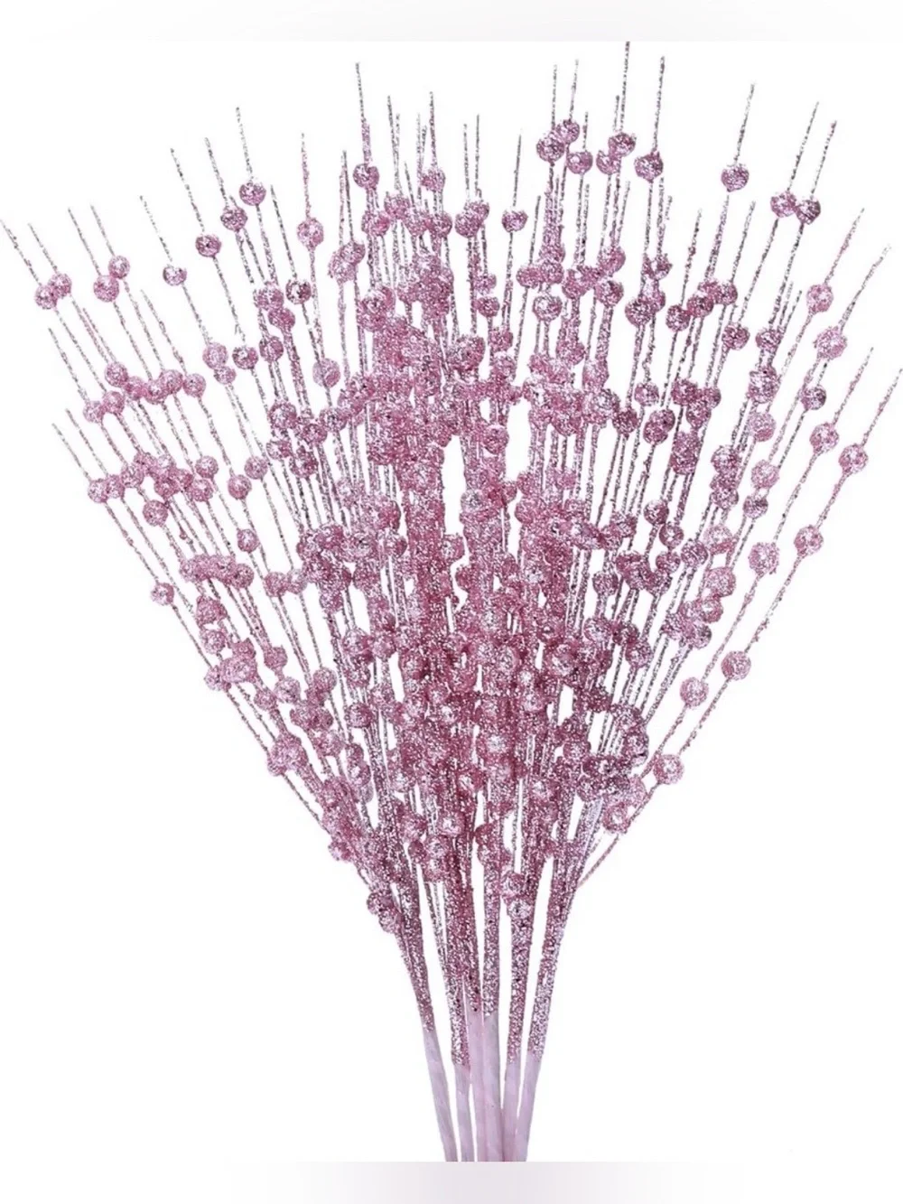 Artificial Glitter Berry Stem Decorations, Fake Bead Sticks 10 Pcs